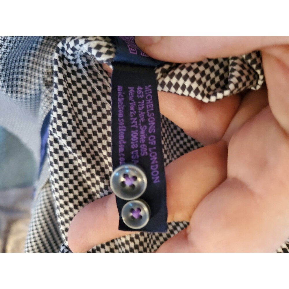 Michelsons of London Wrinkle Free Stretch Gingham Dress Shirt S 14-14.5 32/33 - Picture 16 of 16